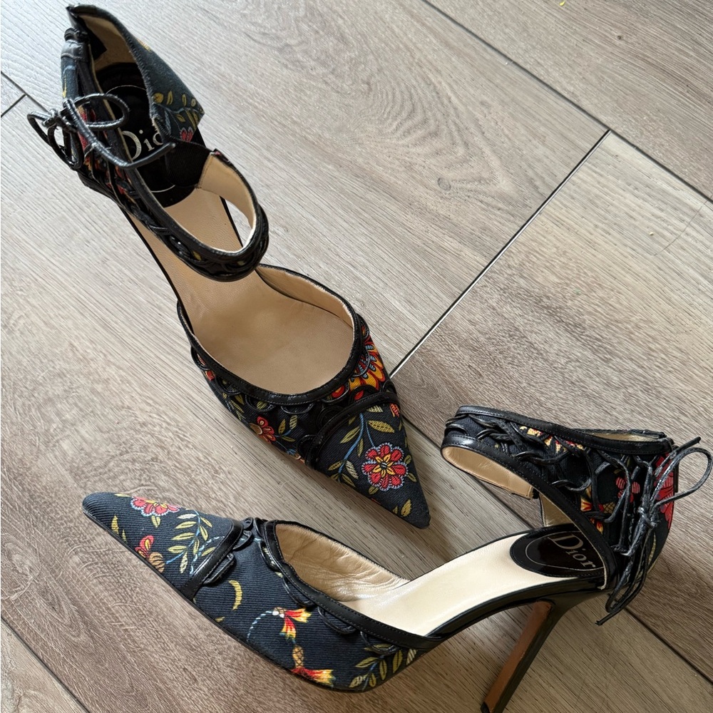 Dior, John Galliano era Floral Ankle Strap Heels size 40